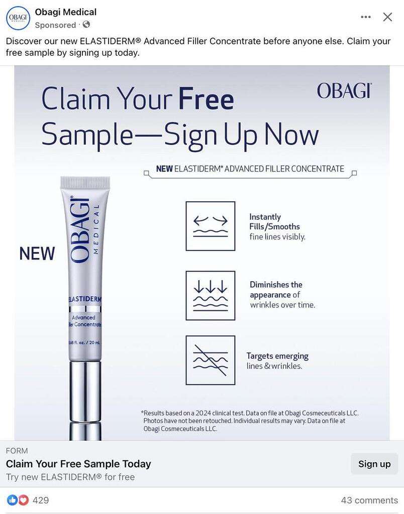 Free Obagi Medical Elastiderm Advanced Filler Concentrate Sample